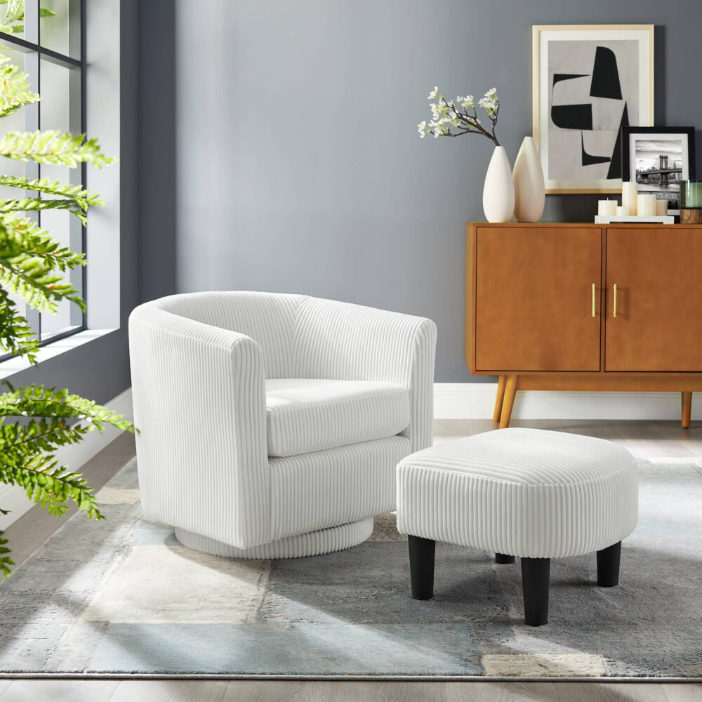 Swivel Accent Barrel Chair With Ottoman, Modern Comfy Accent Chair Bedroom Lounge Arm Chair For Living Room, White - Image 4