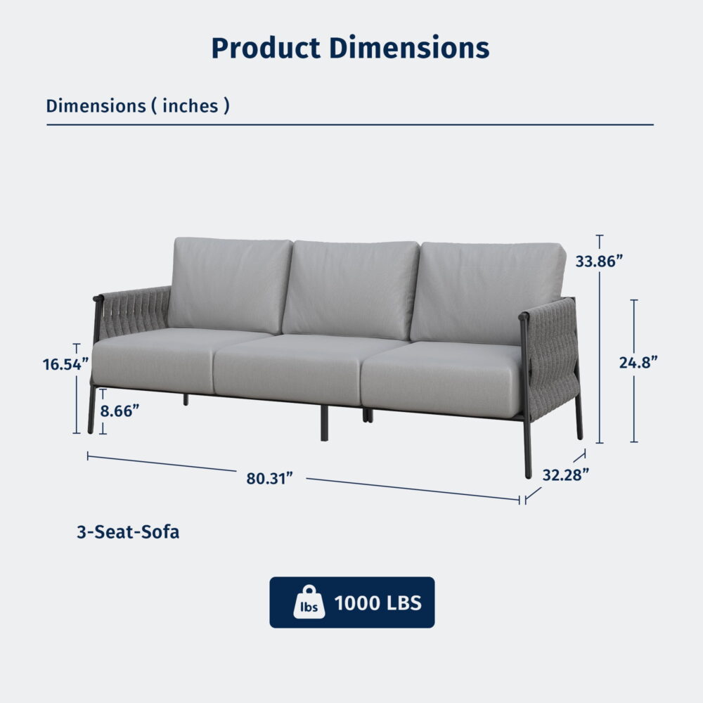 EAST OAK 3 Seats Outdoor Conversation Set Patio Furniture with Waterproof Thick Cushions Black & Grey - Image 2