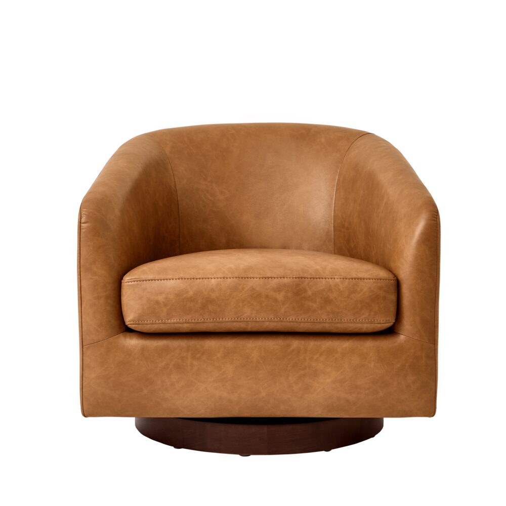 Better Homes & Gardens Bradford Wooden Base Swivel Accent Chair, Chestnut Faux Leather - Image 6