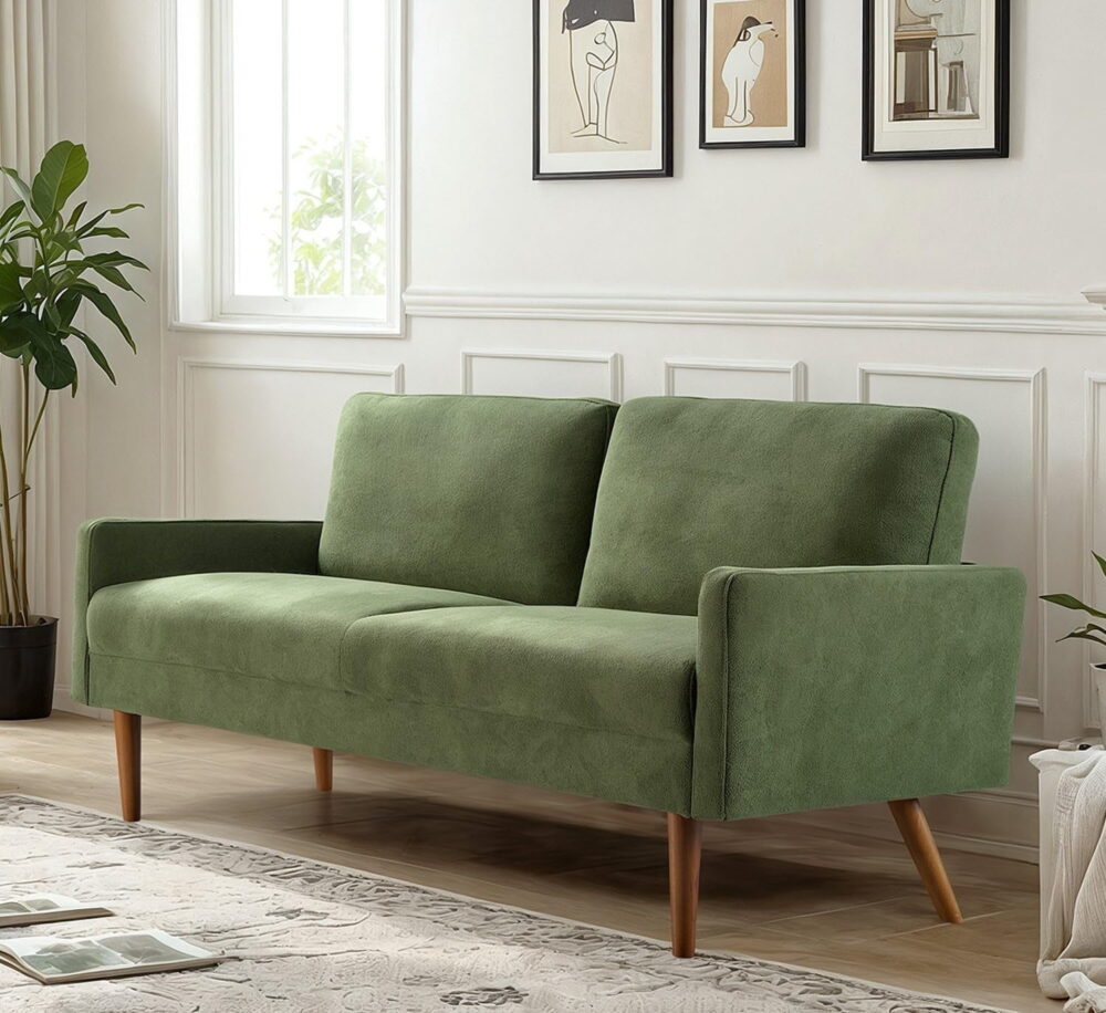 US Pride Furniture 67 in. Wide Square Arm Velvet Modern Rectangle Sofa in Green - Image 3