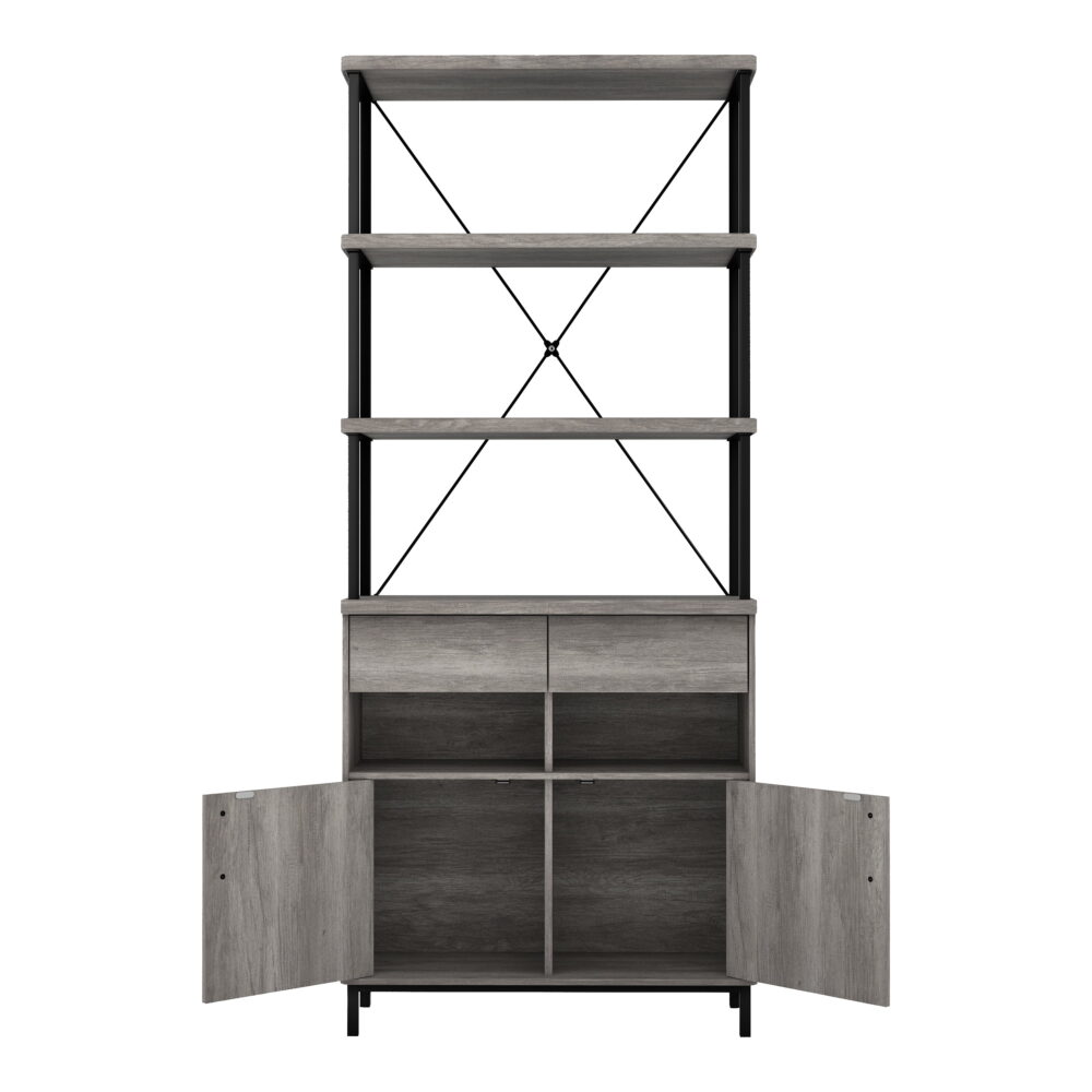 Furniture of America Brix Multi-Storage Wood Adult Bookcase, Vintage Gray Oak - Image 2