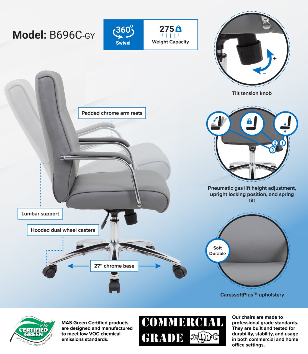 Boss Office Products Modern Adjustable Desk Chair in CaresoftPlus, Multiple Colors - Image 5