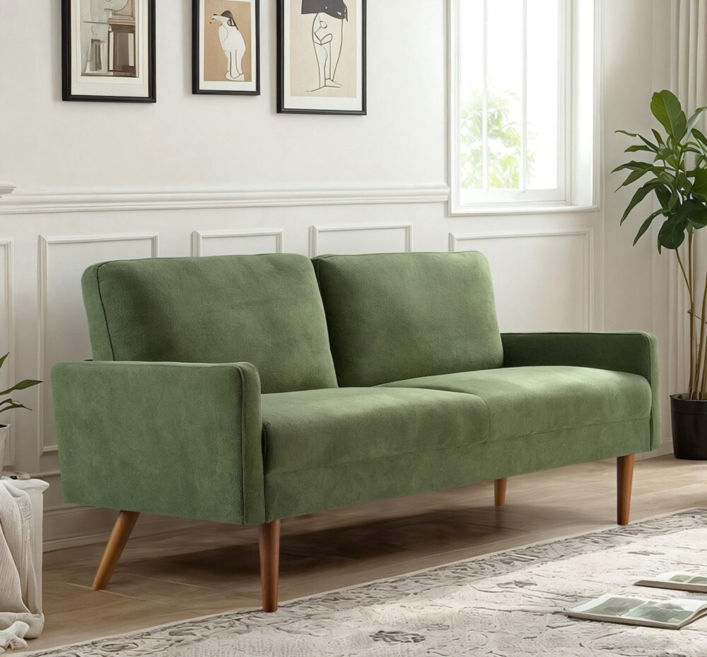 US Pride Furniture 67 in. Wide Square Arm Velvet Modern Rectangle Sofa in Green - Image 2