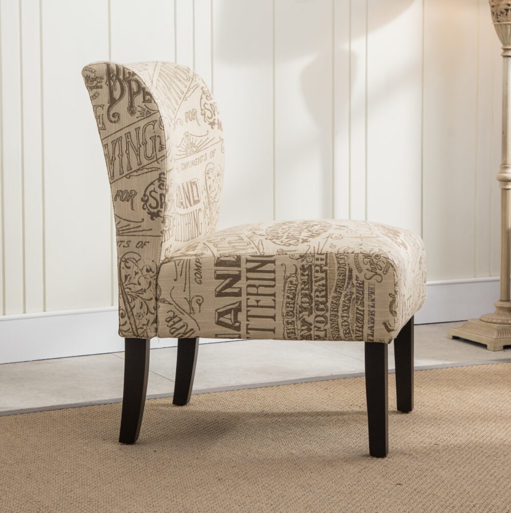 Roundhill Furniture Capa Print Fabric Armless Contemporary Accent Chair, Chalkboard Light Print - Image 4