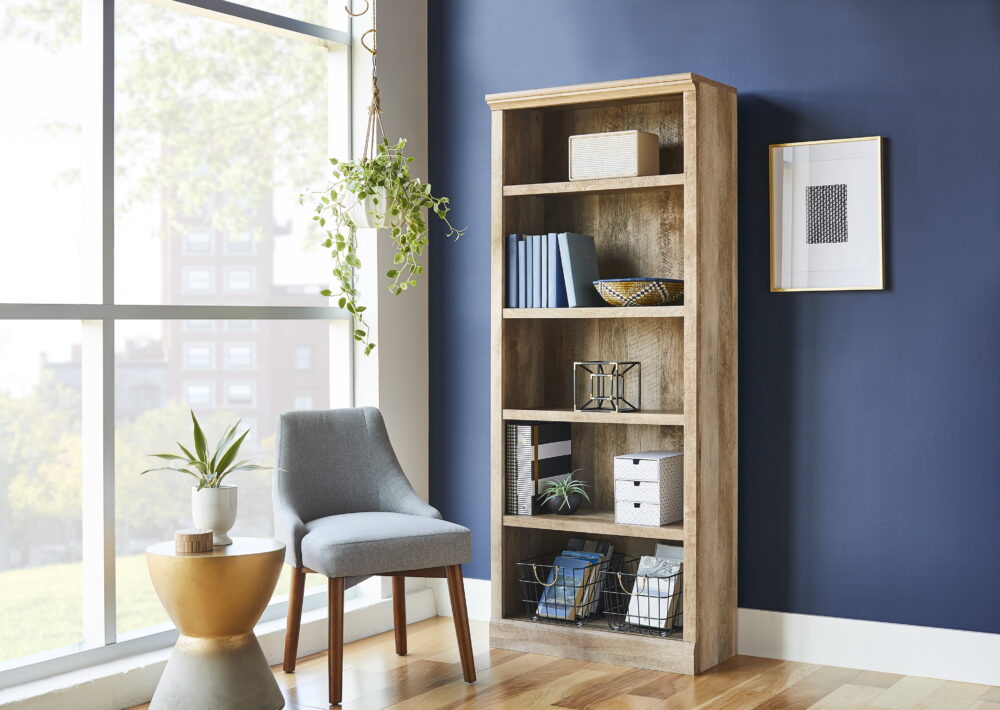 Better Homes & Gardens 71" Crossmill 5 Shelf Bookcase with Doors, Weathered Wood Finish - Image 3