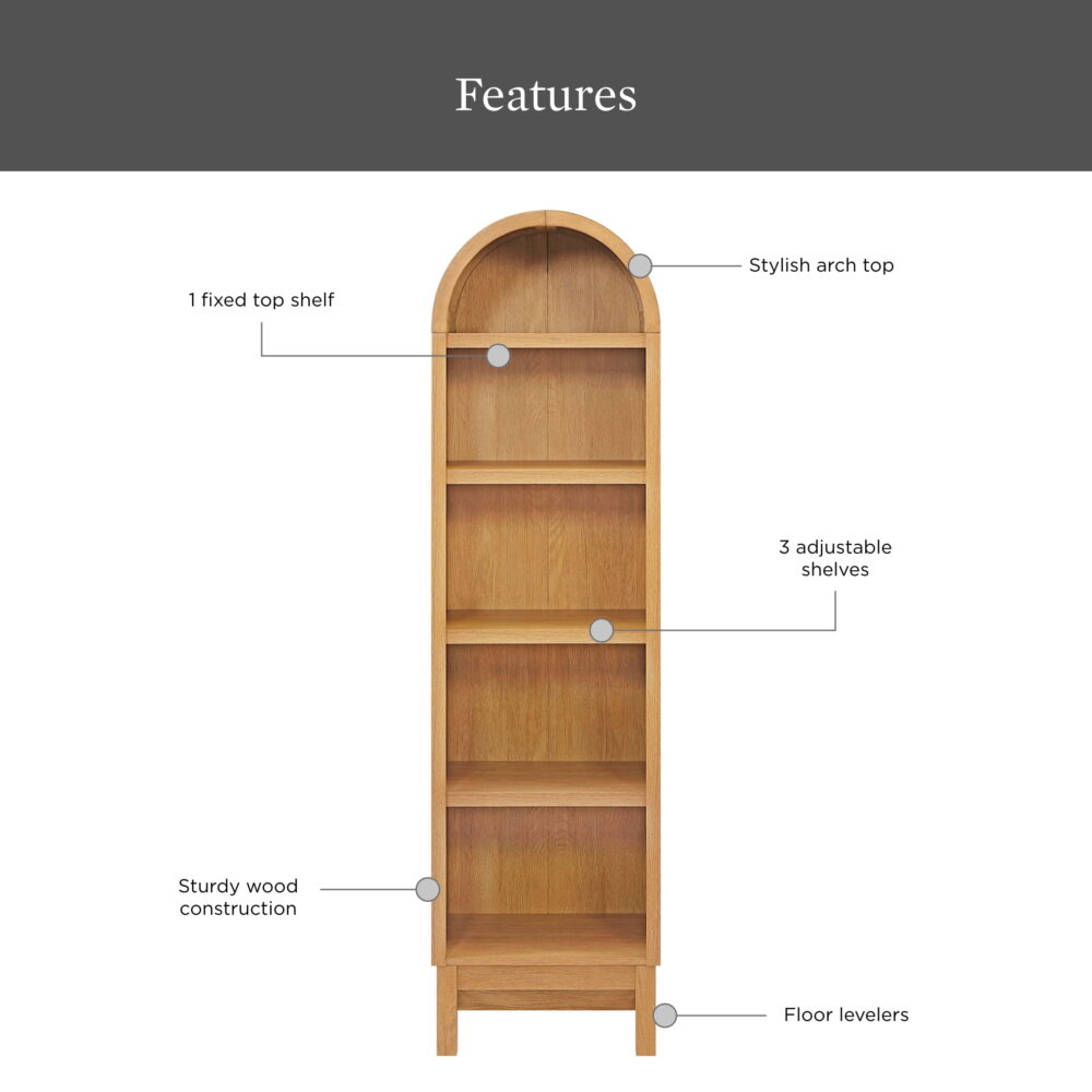 Better Homes & Gardens Juliet Narrow Arch Bookcase, Light Honey Finish - Image 2