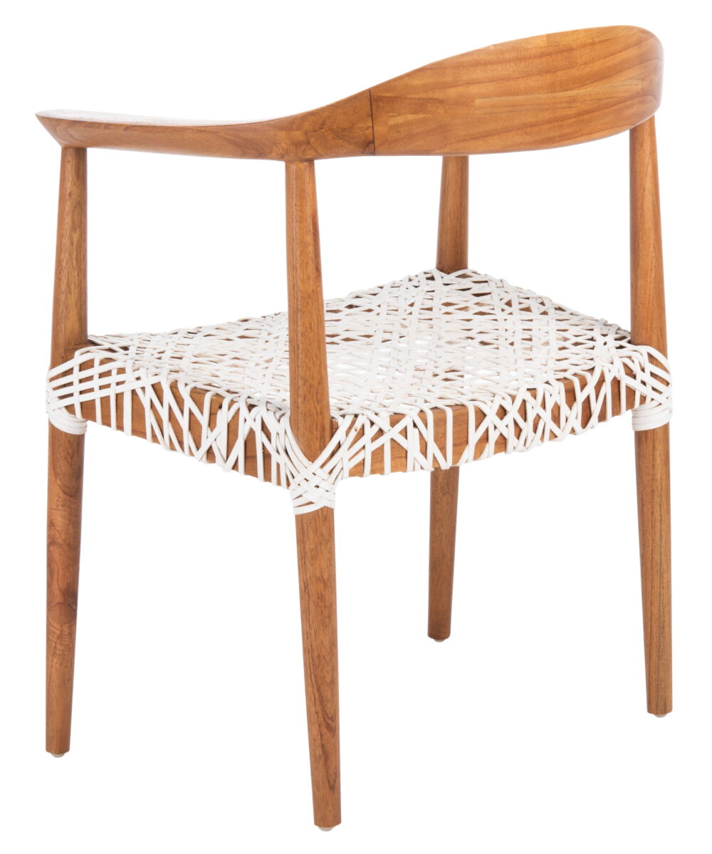 SAFAVIEH Juneau Modern Leather Woven Accent Chair, Natural/White - Image 5