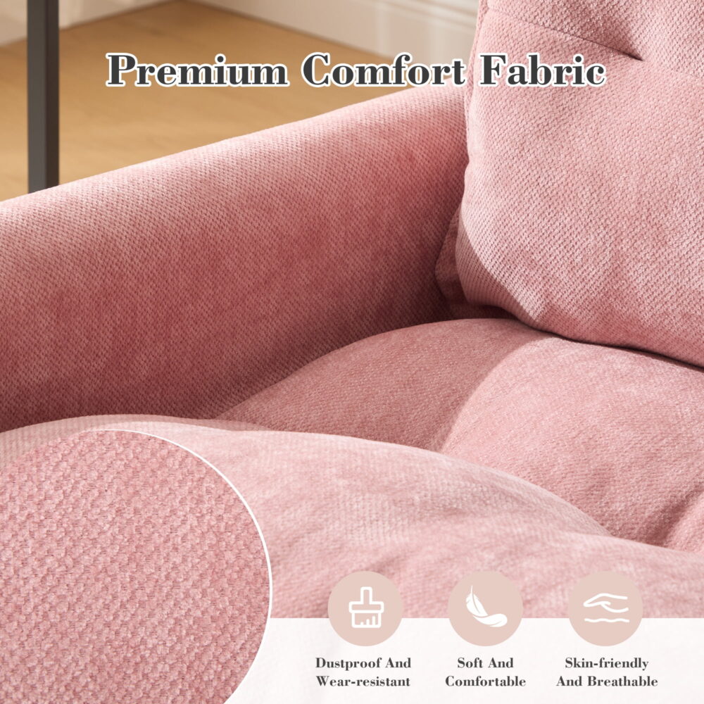 MOONMISS Chenille Upholstered 360°Degree Swivel Mid Century Modern Arm Chair for Living Room-Pink - Image 4
