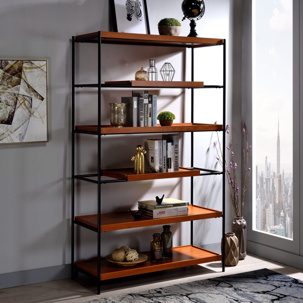 Acme Furniture Oaken Bookshelf in Honey Oak and Black Finish - Image 4