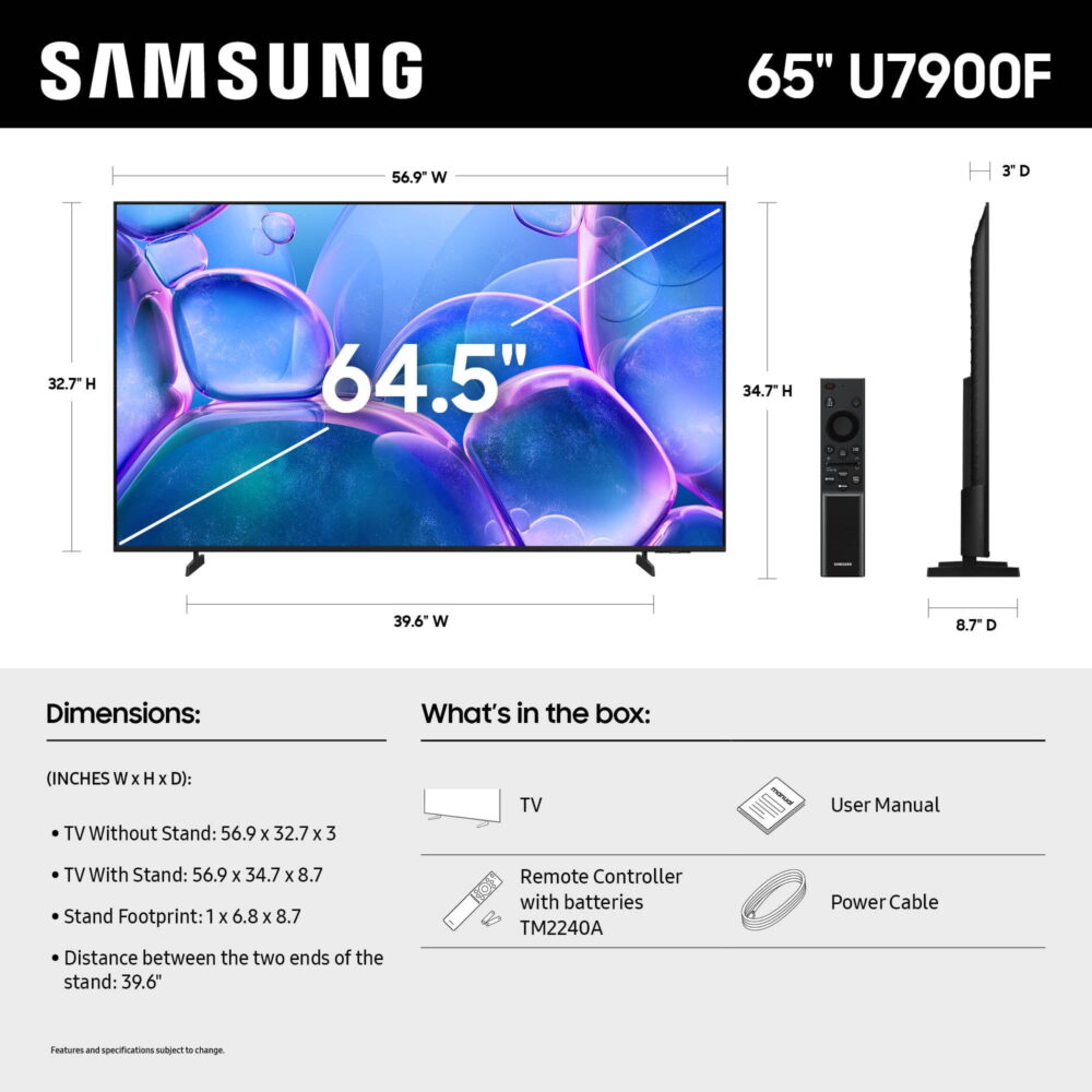Samsung 65” Class Crystal UHD U7900F 4K Smart TV 2025 - UN65U7900FFXZA - Image 4