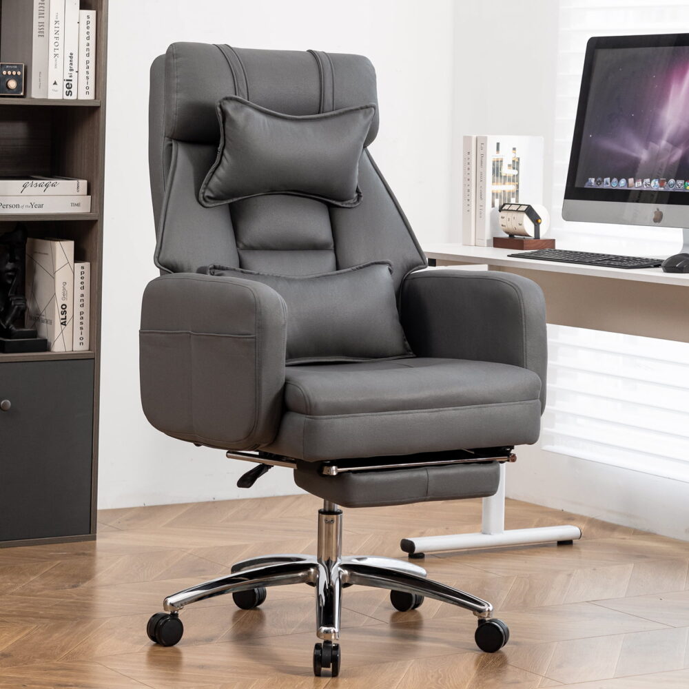 Aukfa Swivel Ergonomic Office Chair with Lumbar Support Headrest,155° Reclining Chair,Dark Gray - Image 6