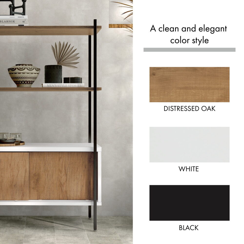 Furniture of America Trist Transitional 3-Shelf Bookcase with Sliding Doors, White and Oak - Image 7