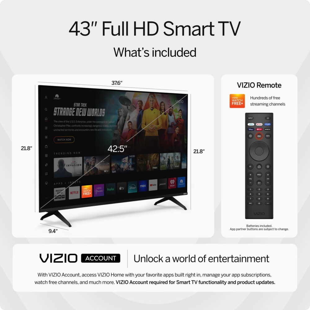 VIZIO 43” Class Full HD 1080p LED Smart TV (VFD43M-0804) - Image 4