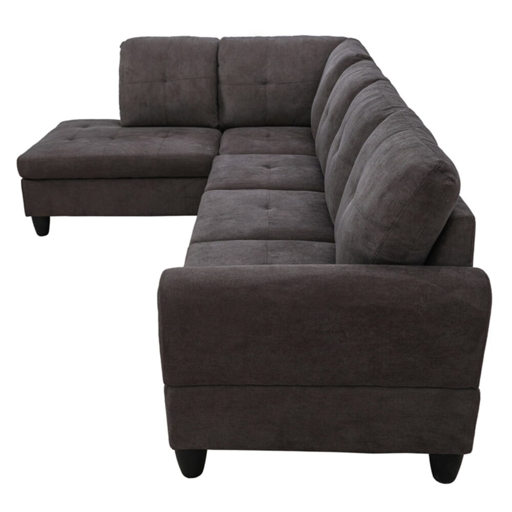 Hommoo Sofa Set,Flannel Living Room Sofa Set,L-Shaped Sectional Sofa,2-Piece Couch Living Room,Dark Brown - Image 3