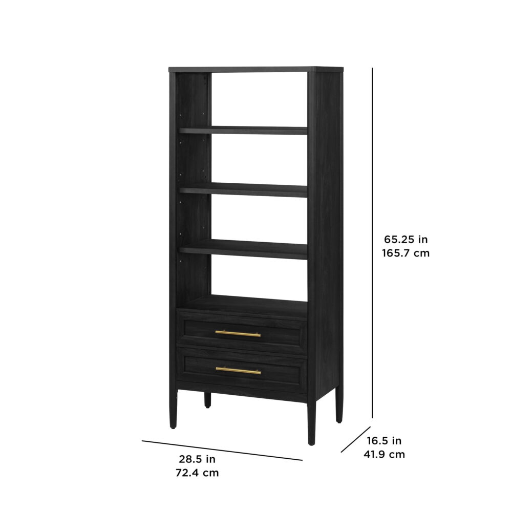 Better Homes & Gardens Oaklee 4-Shelf Bookcase with Storage Drawers, Charcoal Finish - Image 2