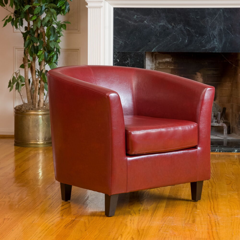 GDF Studio Miller Contemporary Upholstered Club Chair, Dark Red Bonded Leather and Dark Brown - Image 7