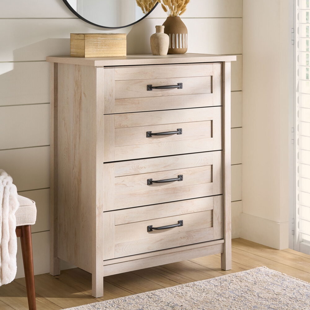 Better Homes & Gardens Modern Farmhouse 4-Drawer Dresser, Rustic White Finish - Image 4