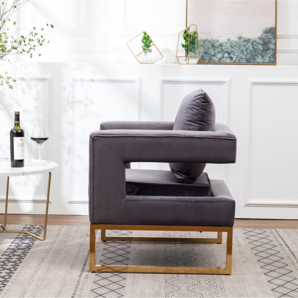 Roundhill Furniture Lenola Contemporary Upholstered Accent Arm Chair, Gray - Image 2