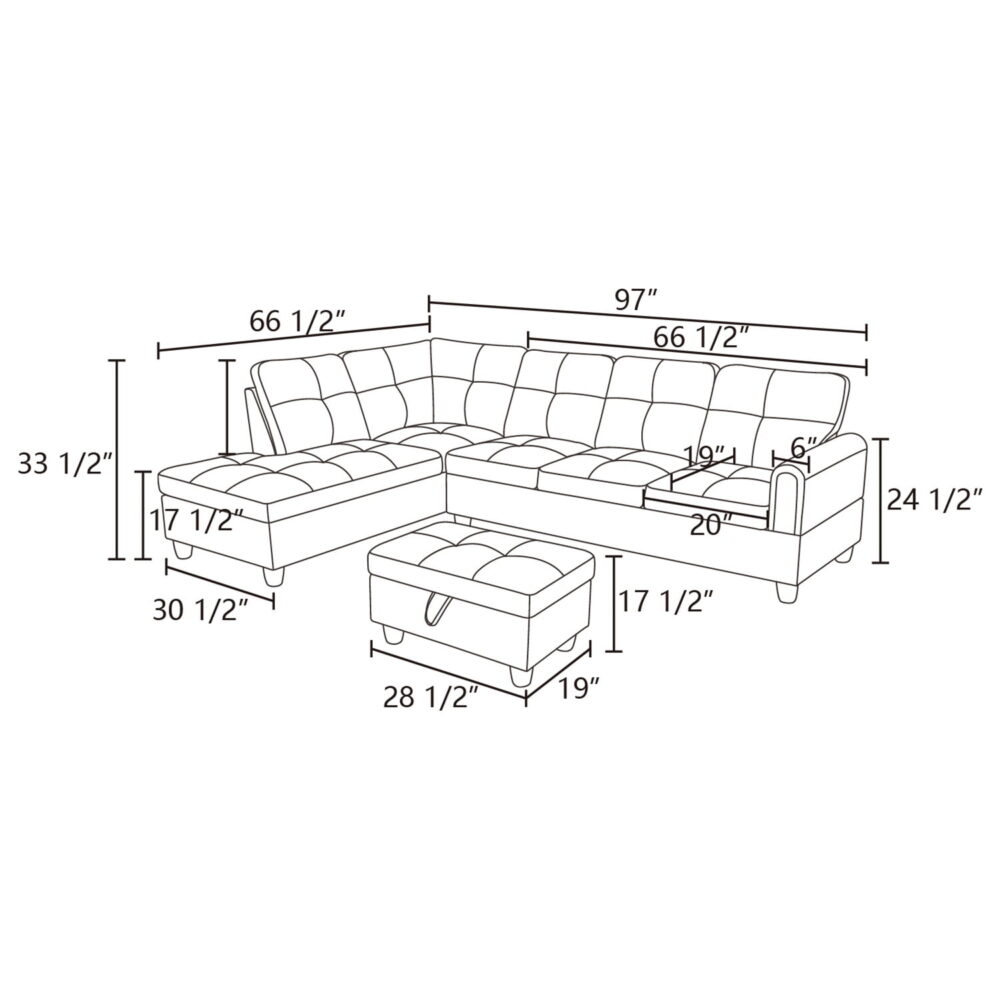 Hommoo Flannel Sectional Sofa Model Set, Modern 4-Seat Couches and Sofaes, L-Shaped Living Room Furniture Set, Dark Grey(No Ottomans) - Image 4