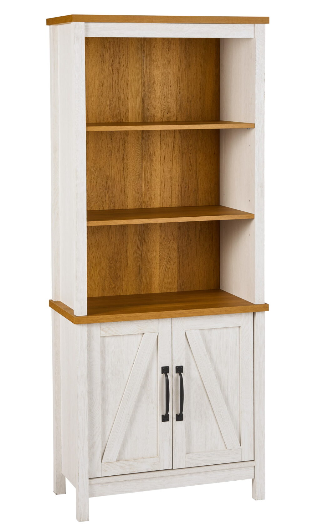 Better Homes & Gardens Modern Farmhouse Bookcase with Doors, Alabaster and Light Honey Finish - Image 2