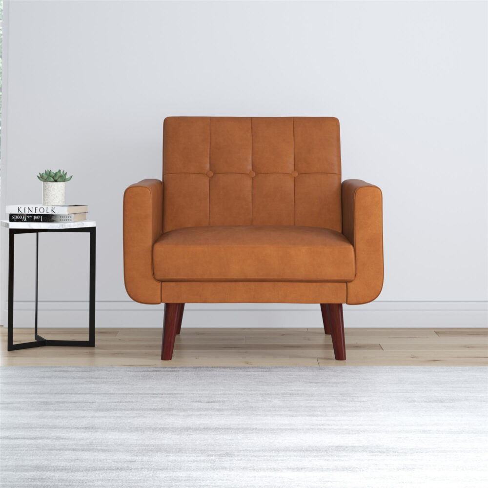 Better Homes & Gardens Nola Modern Chair with Arms, Camel Faux Leather - Image 2