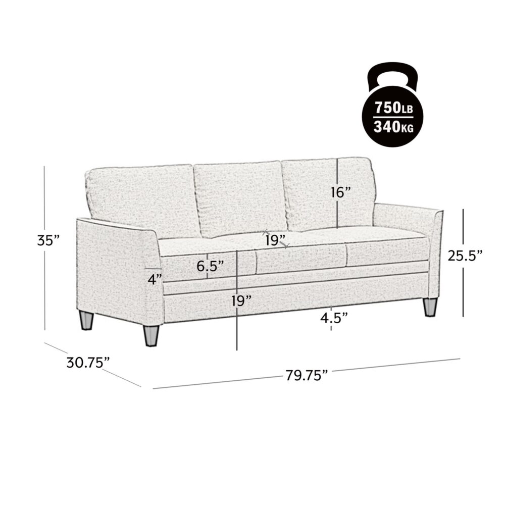 Mainstays Kensington 80" 3 Seat Classic Modern Couch, Gray - Image 5