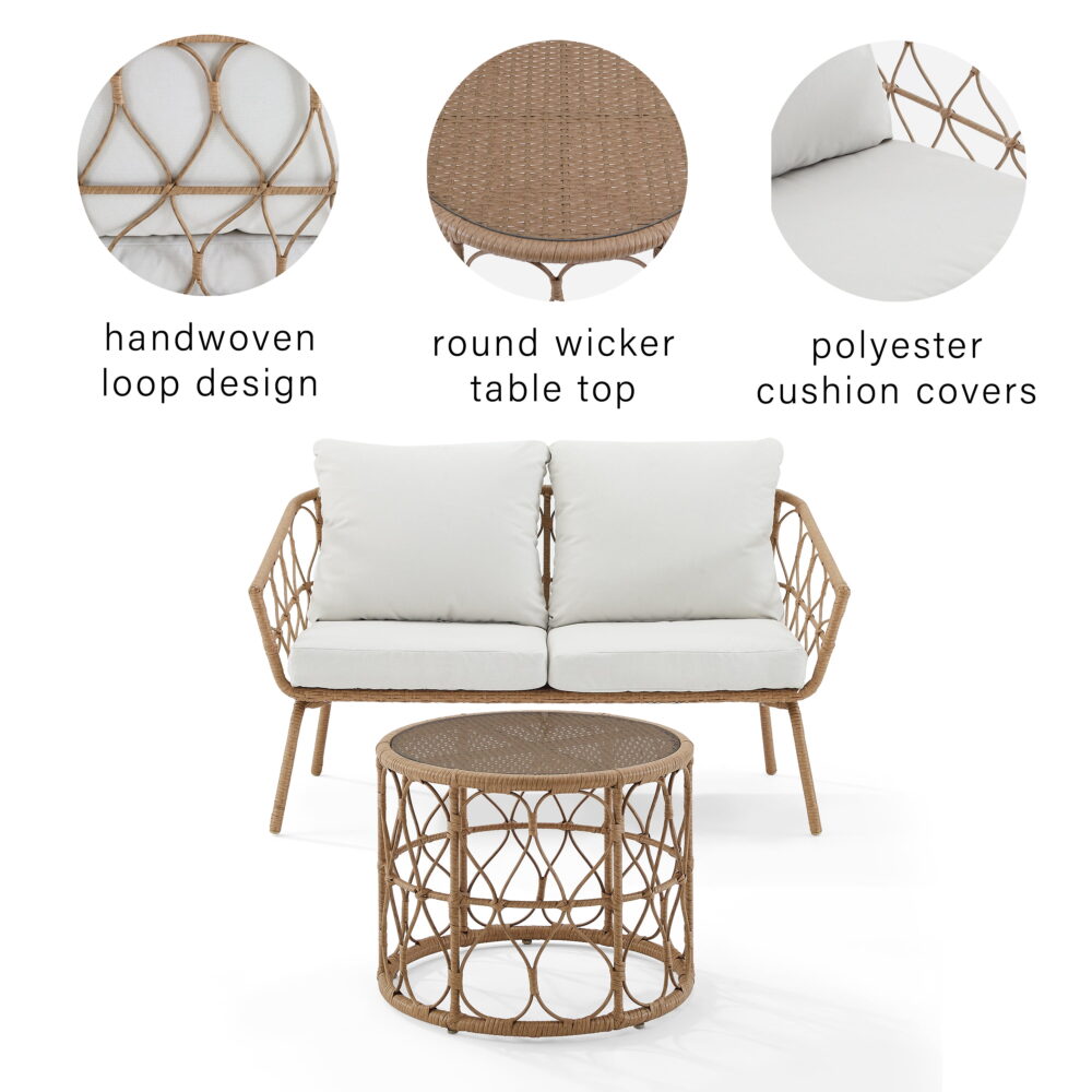 Crosley Furniture Juniper 2-piece Wicker Outdoor Conversation Set in Natural - Image 6
