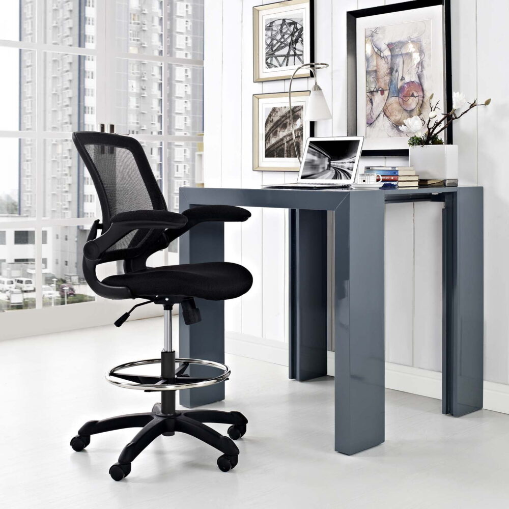 Modway Veer Modern Mesh Fabric & Metal Drafting Chair in Black - Image 6