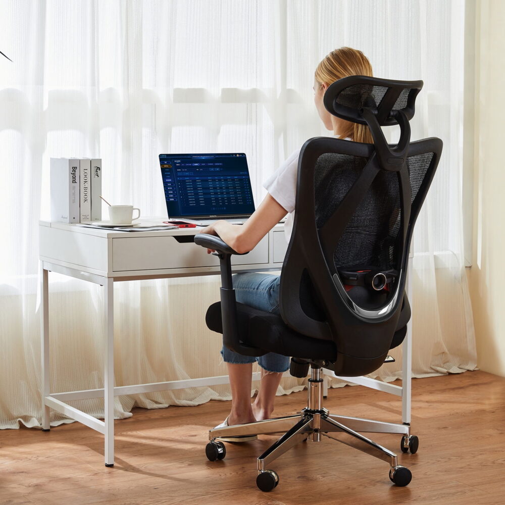 GIANNA Ergonomic Office Chair with Adjustable Headrest, 360° Swivel with 2D Armrest and 135° Tilt, Wide Cushion, Black - Image 3