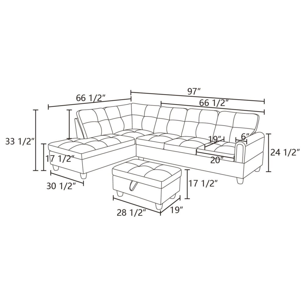 Hommoo Modern 4-seat Linen Living Room Furniture Sets Sectional Couches and Sofas, L Shaped Sectional Couch Sofa, Gray(No Ottoman) - Image 2