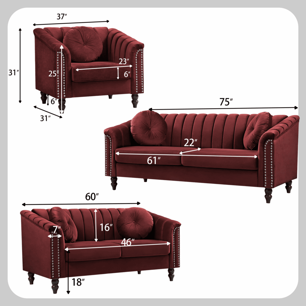 Aukfa 60" Loveseat Sofa Couch, Contemporary Sleep Sofa for Living Room Furniture Sets, Red - Image 2