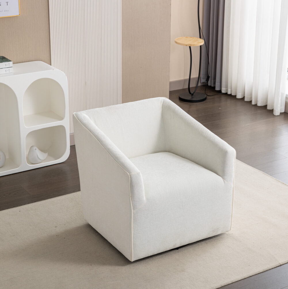 Roundhill Furniture Nice Modern Upholstered Barrel Armchair, 360 Degree Swivel, White - Image 5