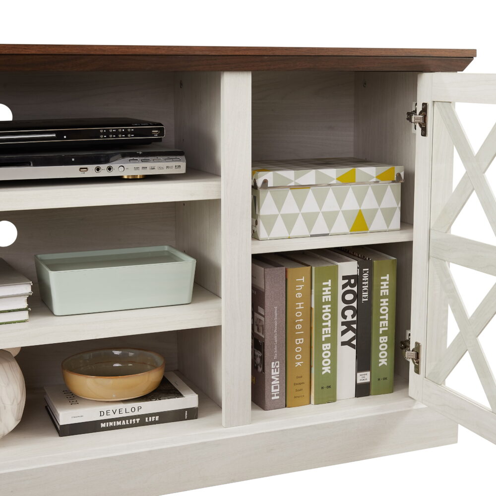 Mainstays Farmhouse TV Stand for TVs up to 70", off-White/Walnut - Image 5