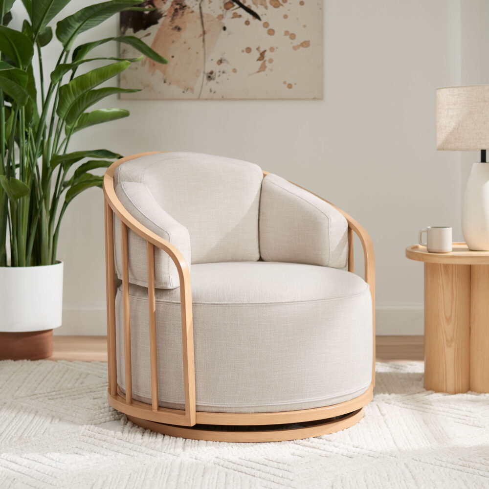 Better Homes & Gardens Lillian Swivel Birdcage Accent Chair, Cream Linen - Image 5