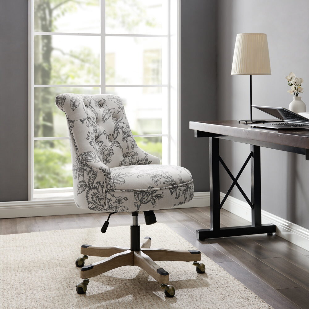 Linon Sinclair High Back Office Chair with Adjustable Height, Tilt and Swivel, Graywash/Gray Floral - Image 3