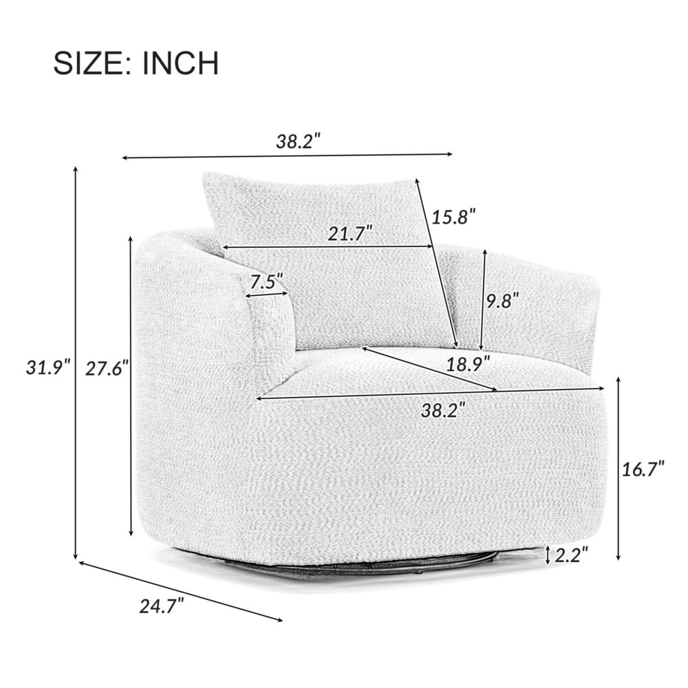 Euroco 360° Swivel Accent Chair with Ergonomic Armrests and Luxe Boucle Cushion - Image 2