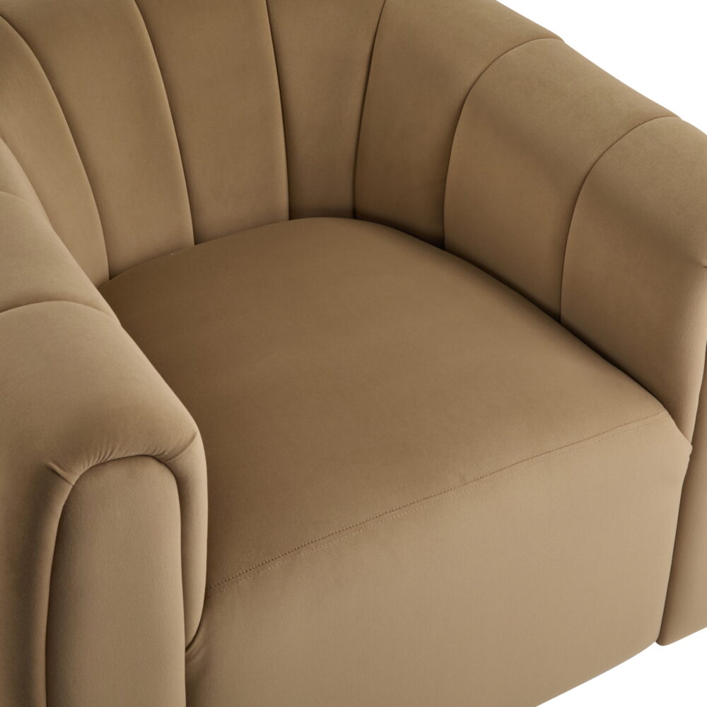 Rune Modern 360-Degree Swivel Barrel Club Chair, Velvet Upholstered Accent Chair, Camel - Image 2