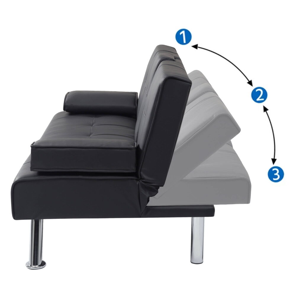 Sofa Bed with Cup Holder Convertible Futon Couches Adjustable Backrest Modern Faux Furniture Upholstery for Living Room - Image 7