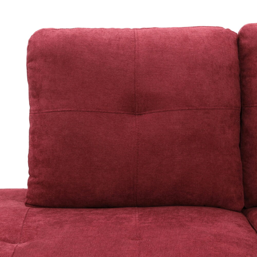 Hommoo Modern Flannel Living Room Furniture Sets Sectional Couches and Sofas, L-Shaped Sectional Couch Sofa, Red(No Ottoman) - Image 5