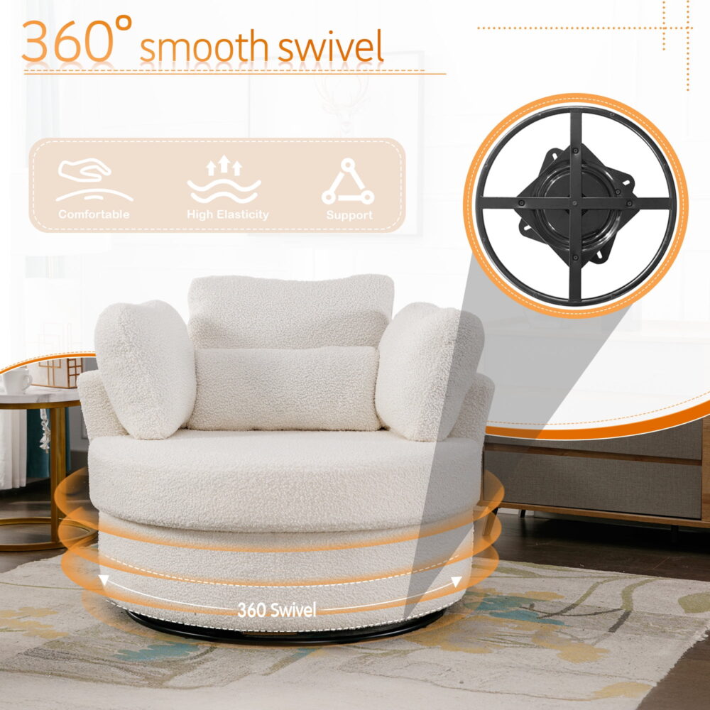 Dinosisco Oversized Swivel Accent Barrel Chair with Storage Ottoman, White Teddy - Image 4