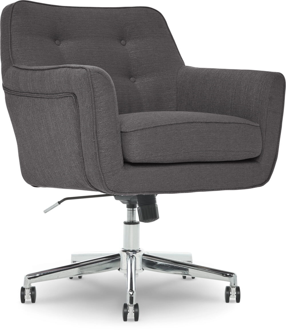 Serta Ashland Office Desk Chair, Button Tufted Mid-Back, Memory Foam Cushion, Chrome Swivel Base, Dark Gray - Image 6