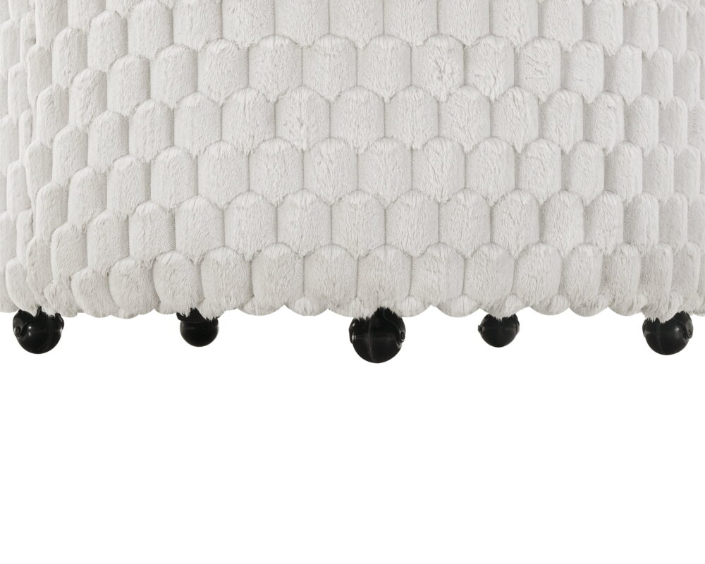 Roundhill Furniture Malna Plush 3D Upholstered Barrel Accent Chair with Wheels, Off-white - Image 7
