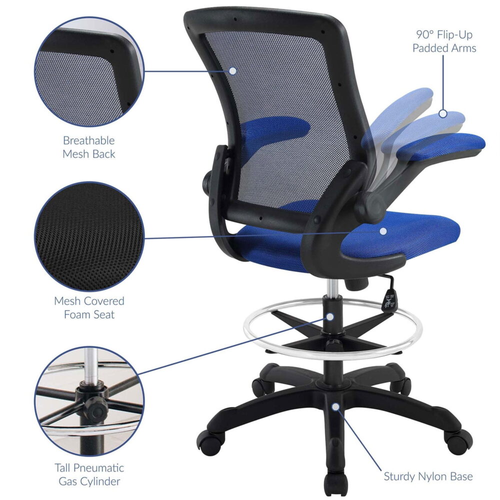 Modway Veer Modern Mesh Fabric & Metal Drafting Chair in Blue - Image 7