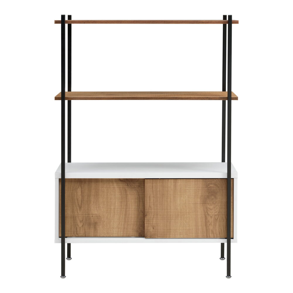 Furniture of America Trist Transitional 3-Shelf Bookcase with Sliding Doors, White and Oak - Image 2