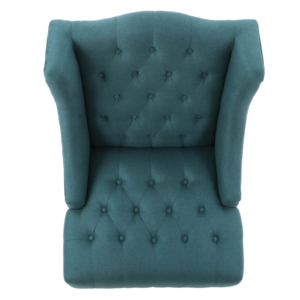 Noble House Taylor High-Back Fabric Tufted Wingback Chair, Dark Teal (Blue) - Image 2
