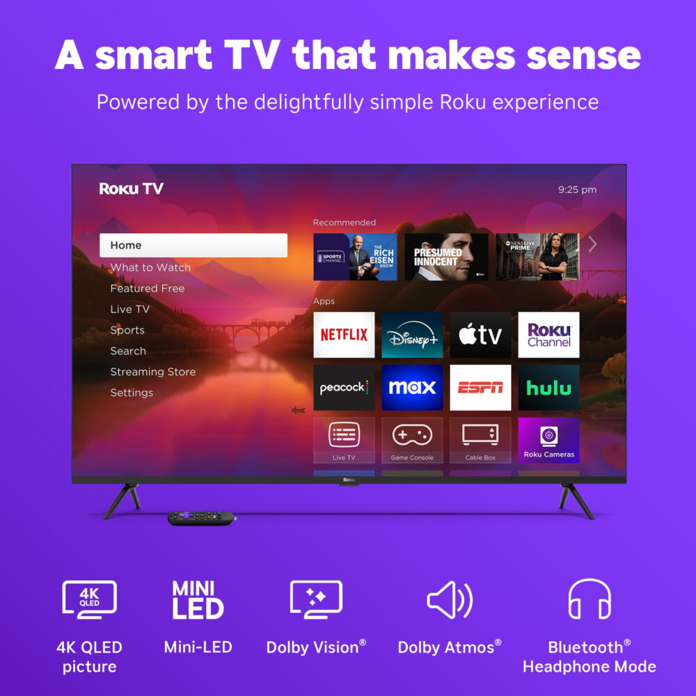 Roku Smart TV 2025 – 55-Inch Plus Series, 4K QLED Mini-LED TV – Roku TV with Enhanced Voice Remote - Image 4