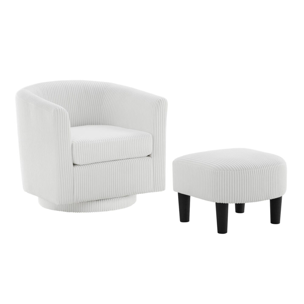 Swivel Accent Barrel Chair With Ottoman, Modern Comfy Accent Chair Bedroom Lounge Arm Chair For Living Room, White - Image 6