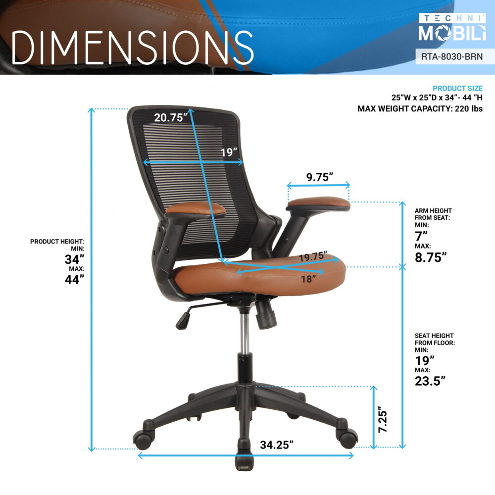 Techni Mobili Mid-Back Mesh Task Office Chair, Brown - Image 4