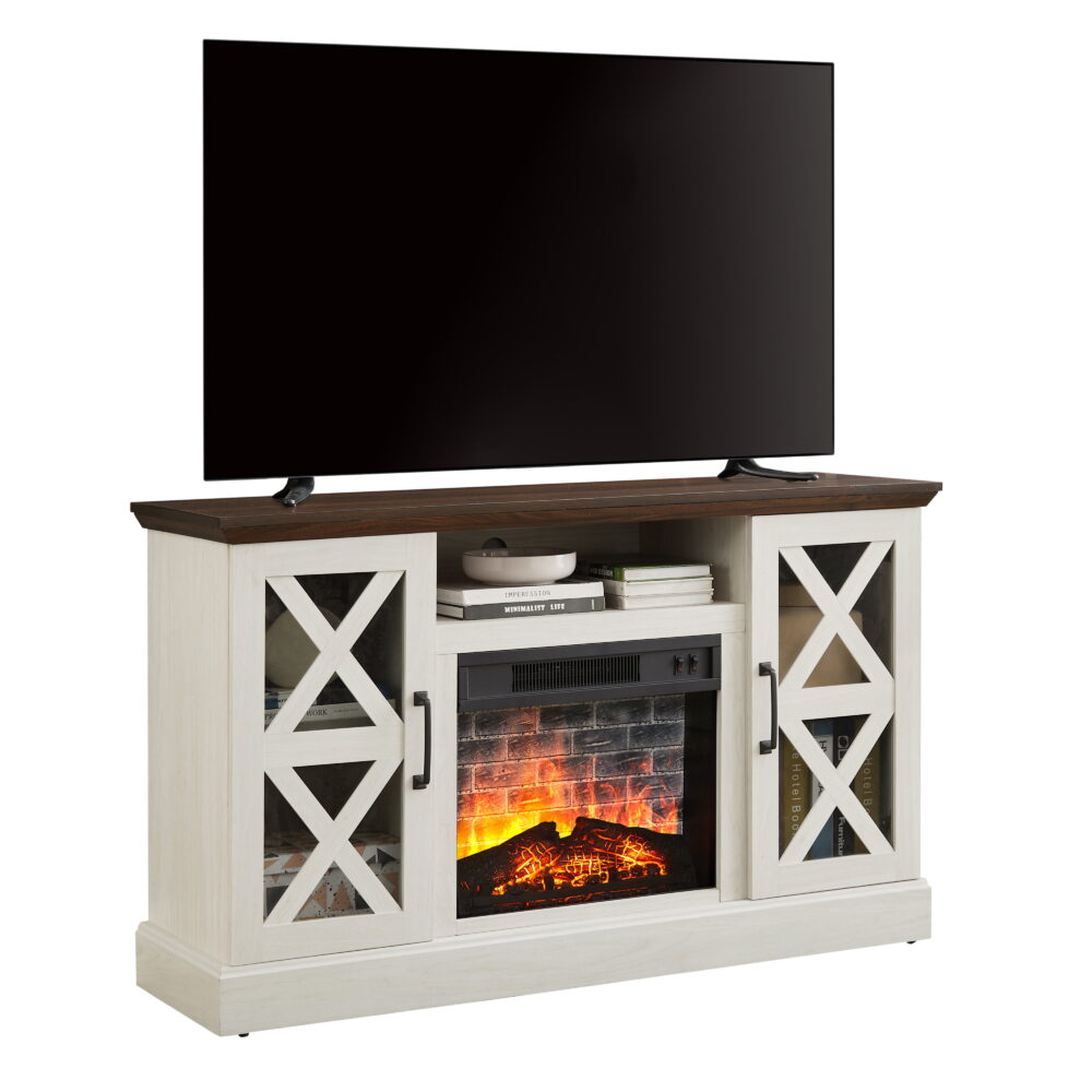 Mainstays Farmhouse Fireplace TV Stand for TVs up to 55", off White/Walnut - Image 3