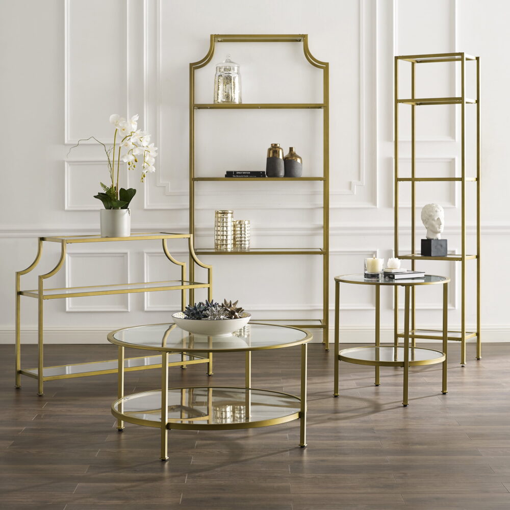 Crosley Furniture Aimee Bookshelf with Glass Shelves, Bookcase Storage - Image 5